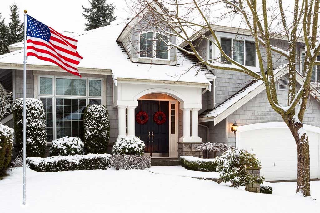 freezing flagpole service Snowy Winter USA American Flag