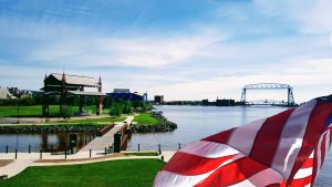 canal park duluth lift bridge american flag beautiful minnesota